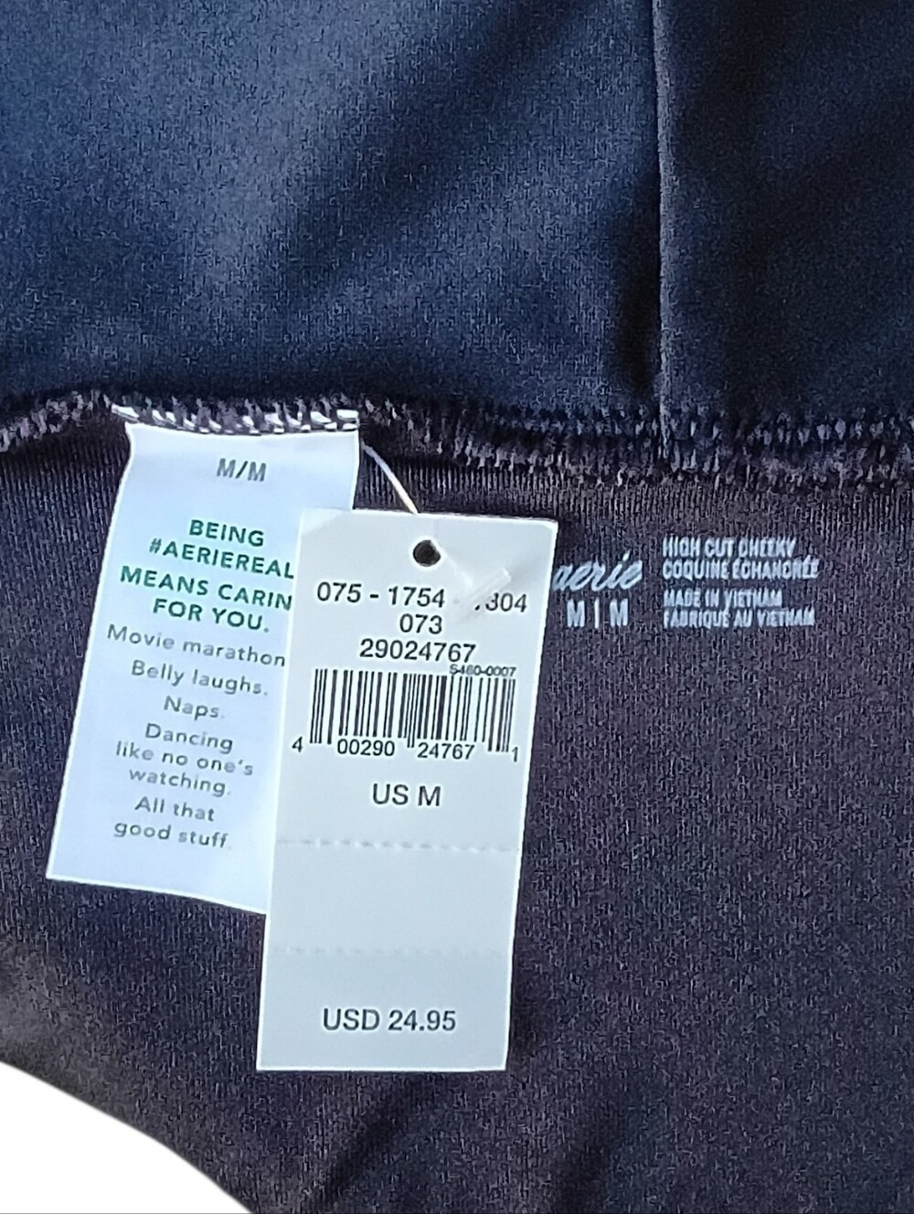 aerie Dark Black High-Cut Bikini Bottom sz M NEW - Picture 3 of 9